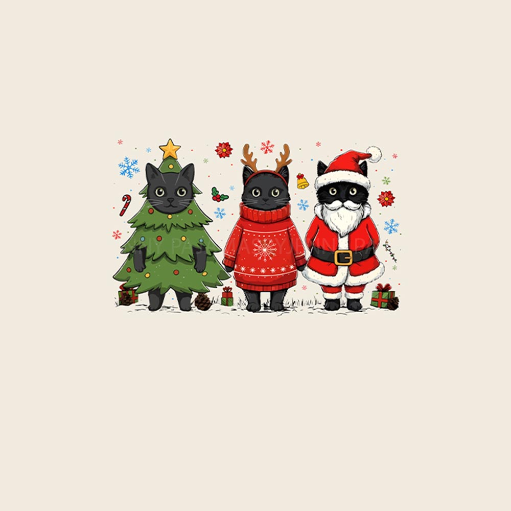 Black Cat in Christmas Theme Family Matching Pyjama Sets