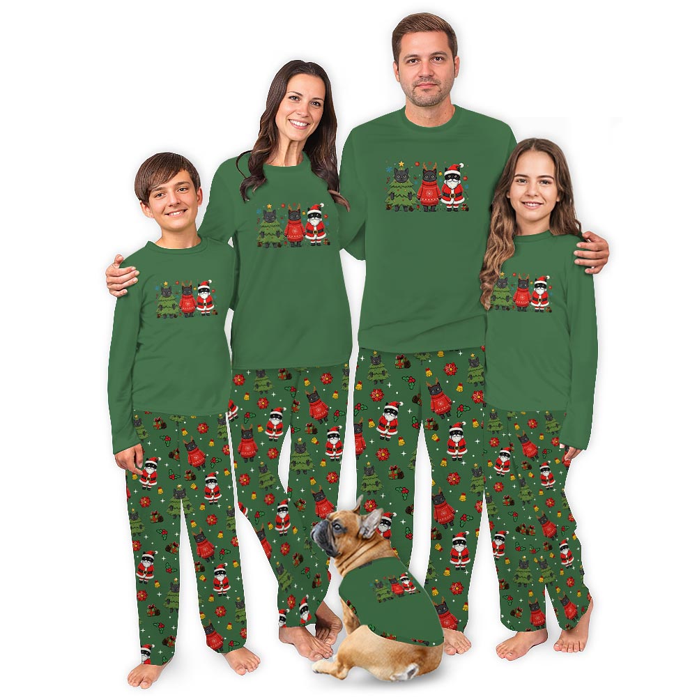 Black Cat in Christmas Theme Family Matching Pyjama Sets