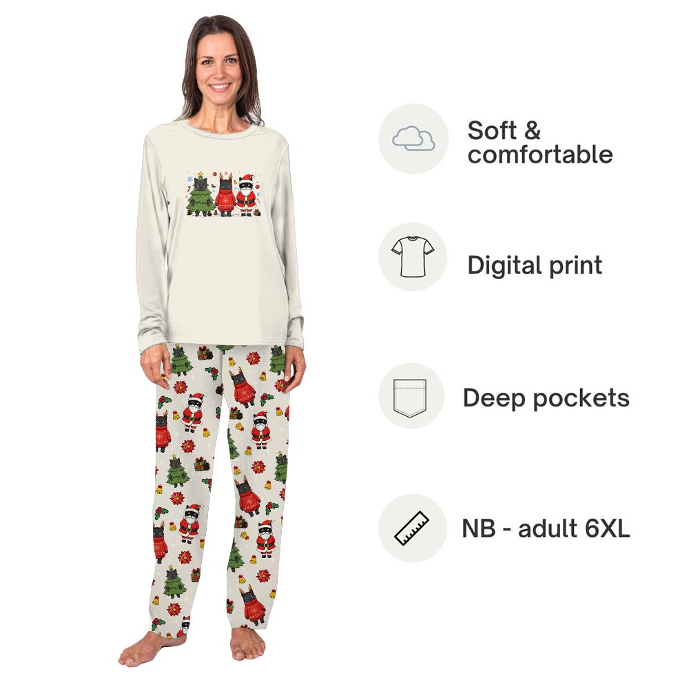 Black Cat in Christmas Theme Family Matching Pyjama Sets
