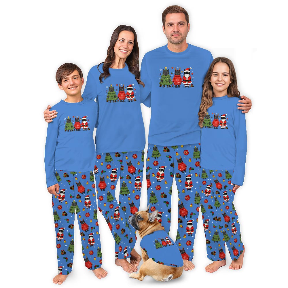 Black Cat in Christmas Theme Family Matching Pyjama Sets