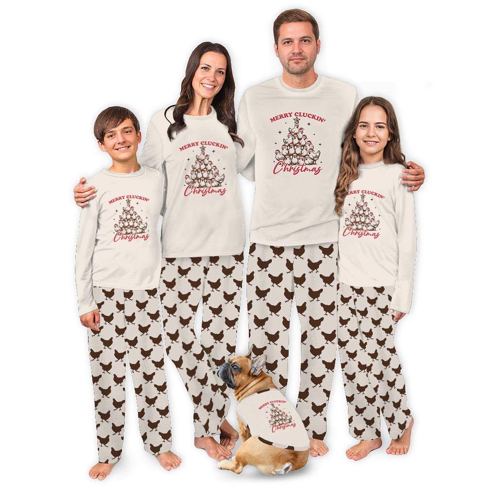 Festive Merry Clucking Matching Dog and Owner Christmas PJs Festive Merry Clucking Matching Dog and Owner Christmas PJs