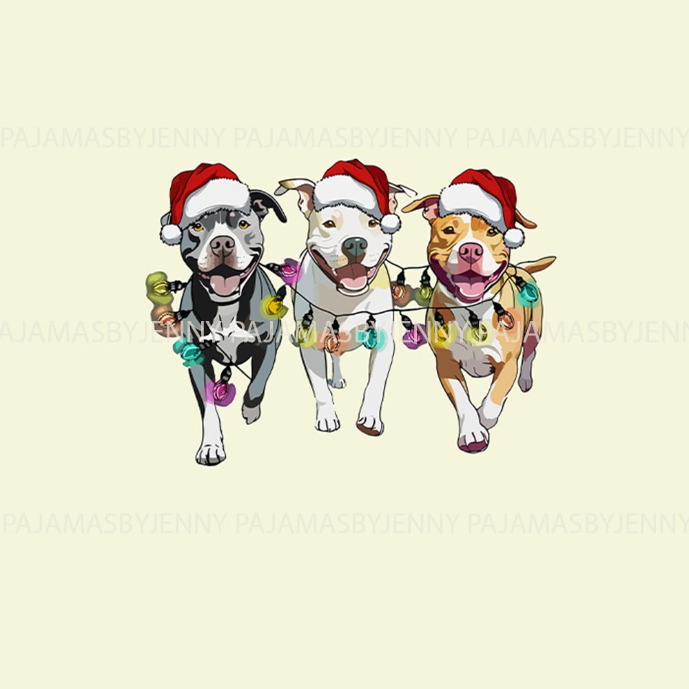 Pitbull with Christmas Theme Matching Pajamas For Dogs And Humans