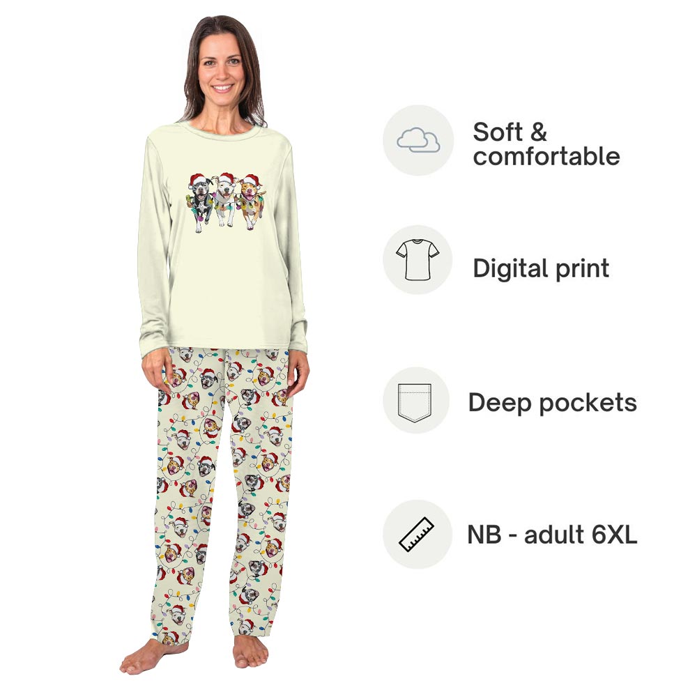 Pitbull with Christmas Theme Matching Pajamas For Dogs And Humans