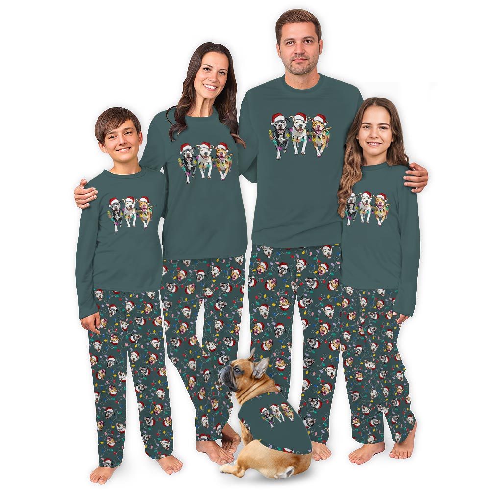 Pitbull with Christmas Theme Matching Pajamas For Dogs And Humans