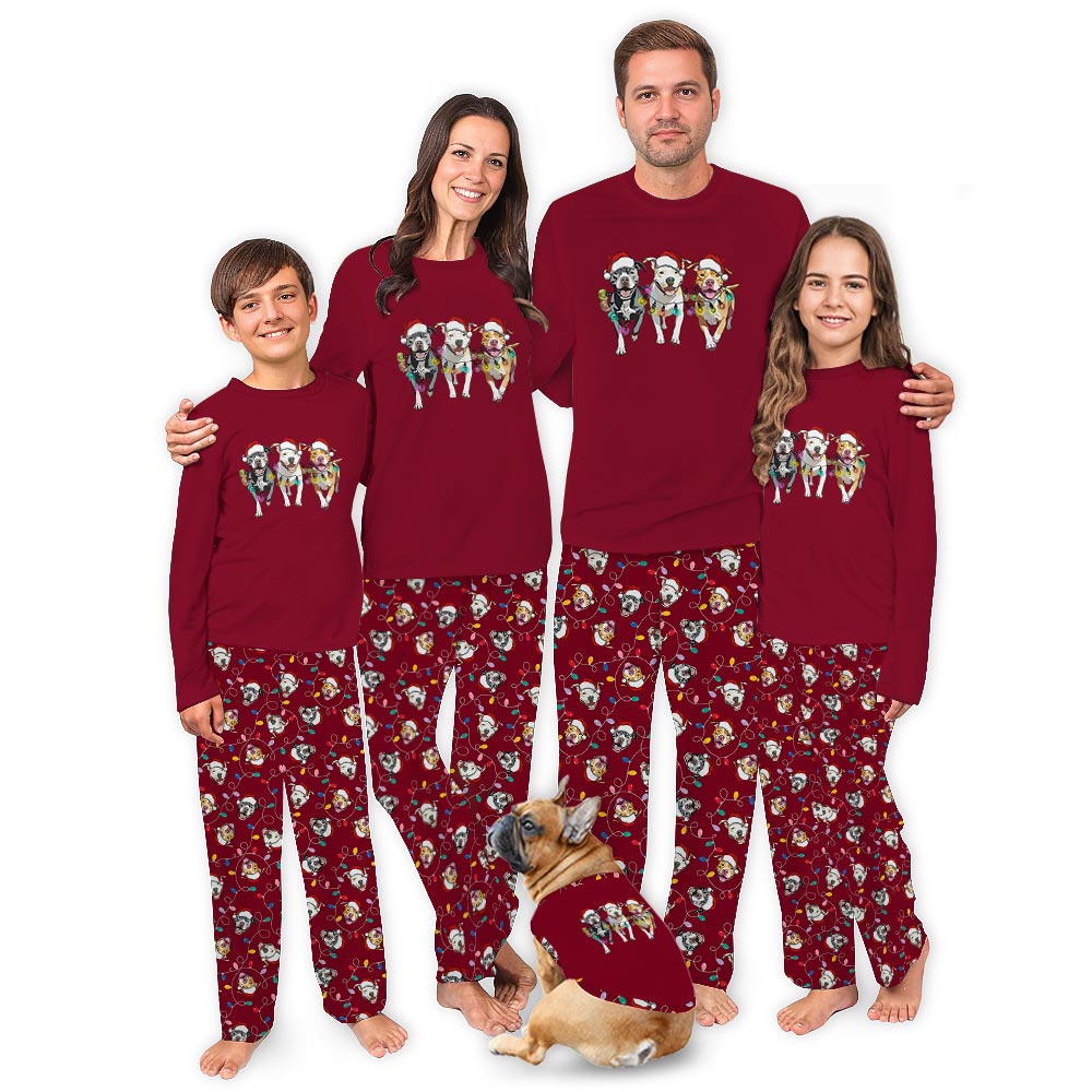 Pitbull with Christmas Theme Matching Pajamas For Dogs And Humans