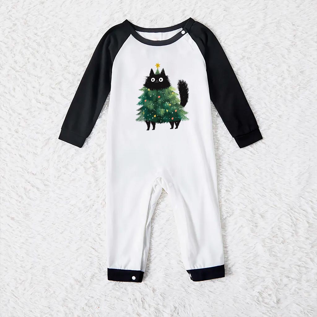 Cute Black Cat Christmas Tree Family Xmas Pajamas Sets