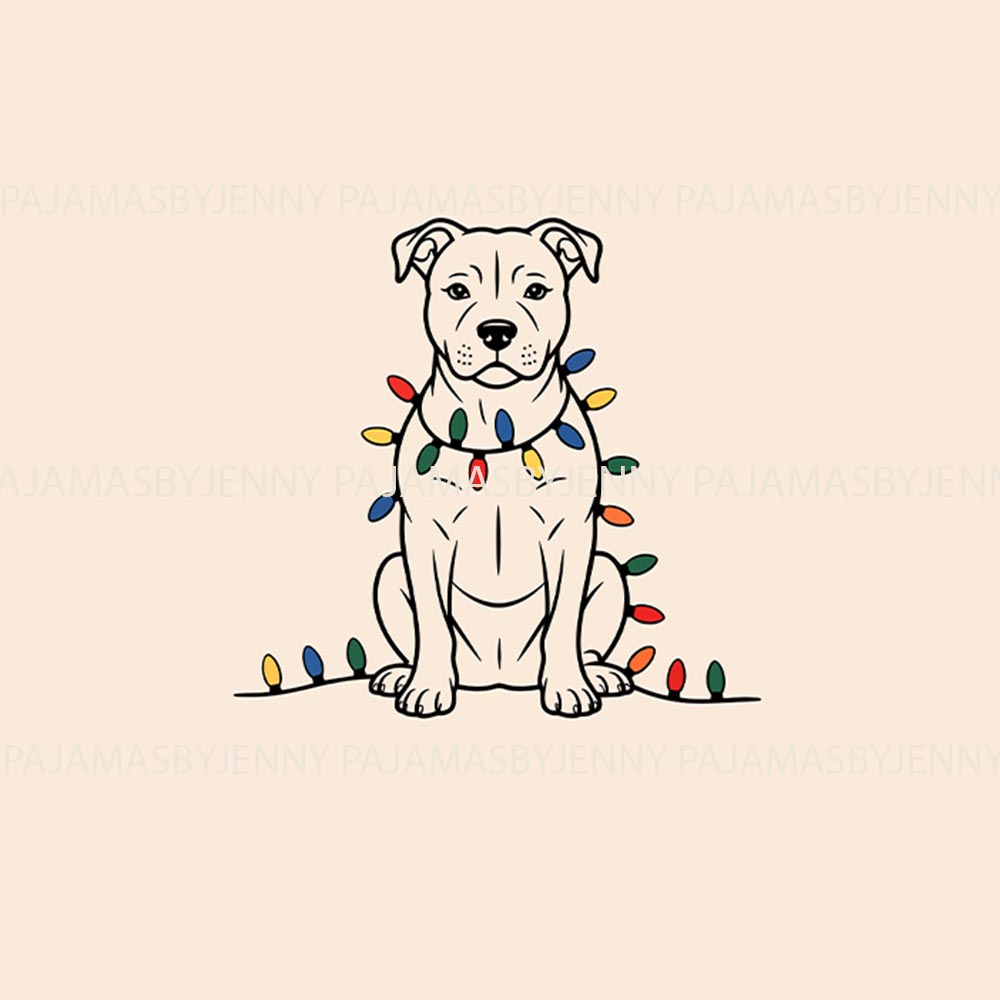 Cute Christmas Light Pitbull Matching Family Pajamas with Dog Cute Christmas Light Pitbull Matching Family Pajamas with Dog