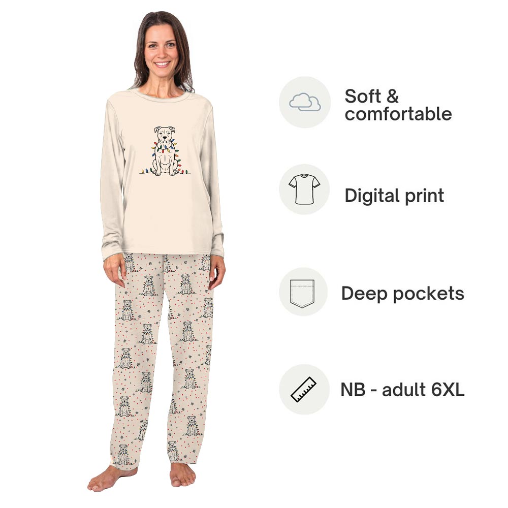 Cute Christmas Light Pitbull Matching Family Pajamas with Dog Cute Christmas Light Pitbull Matching Family Pajamas with Dog