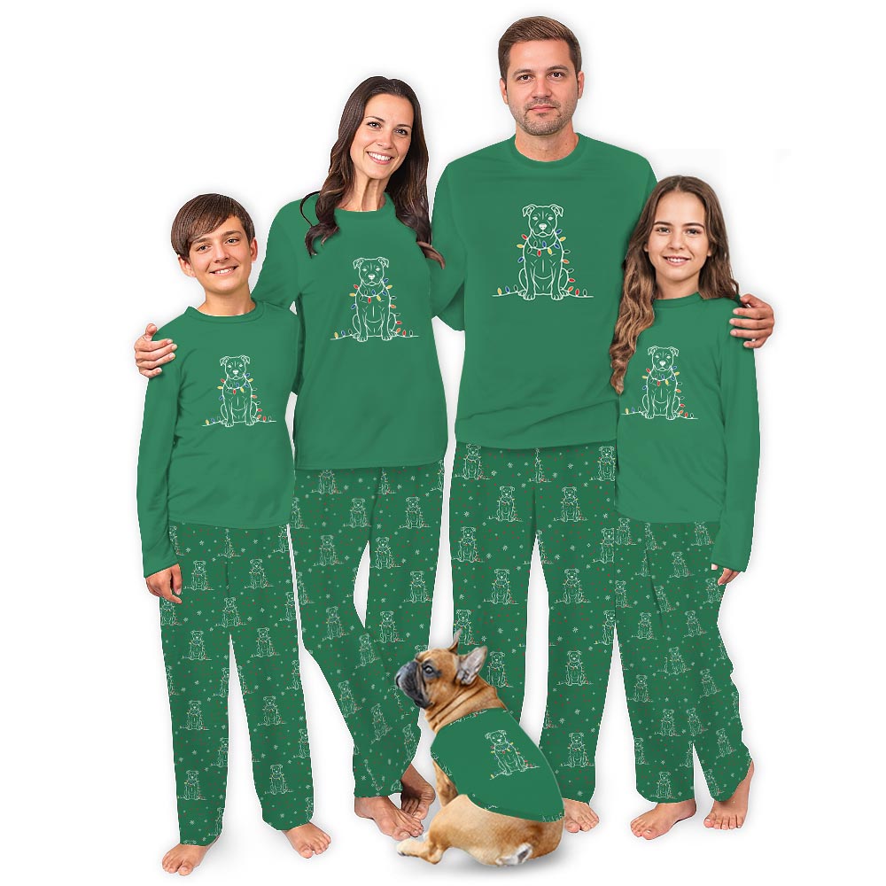 Cute Christmas Light Pitbull Matching Family Pajamas with Dog Cute Christmas Light Pitbull Matching Family Pajamas with Dog