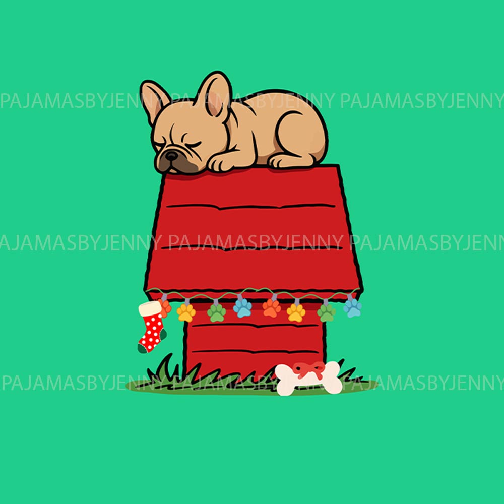Green French Bulldog on Rooftop Christmas PJs Family And Dog