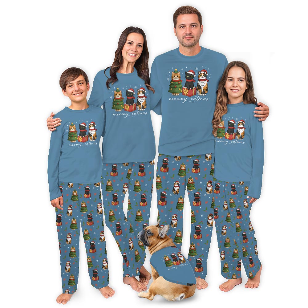 Christmas Cat Matching Pajamas For The Whole Family