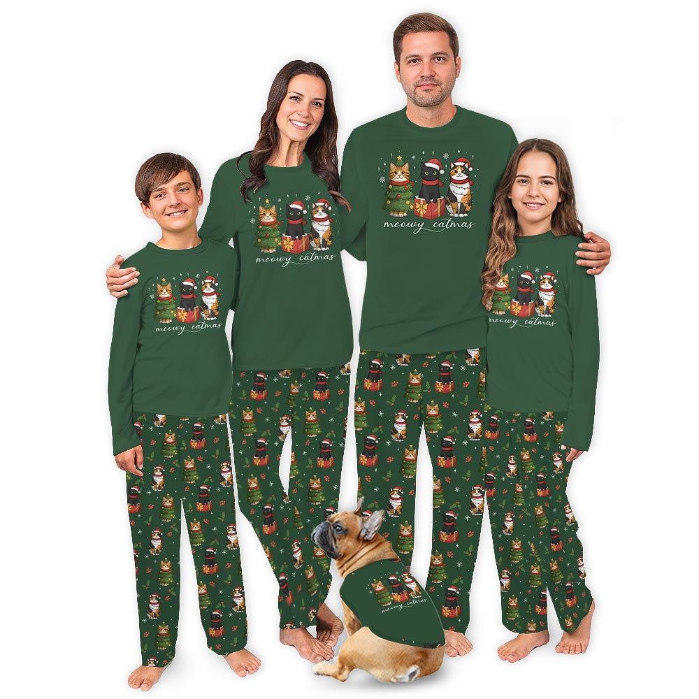 Christmas Cat Matching Pajamas For The Whole Family
