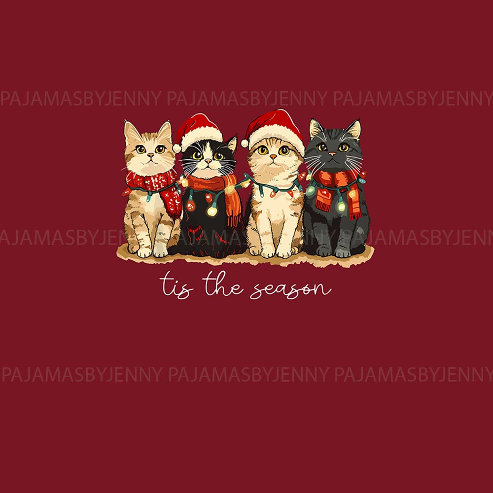 Cute Cat Tis The Season Matching Family Christmas Jammies