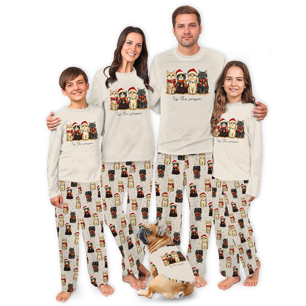 Cute Cat Tis The Season Matching Family Christmas Jammies