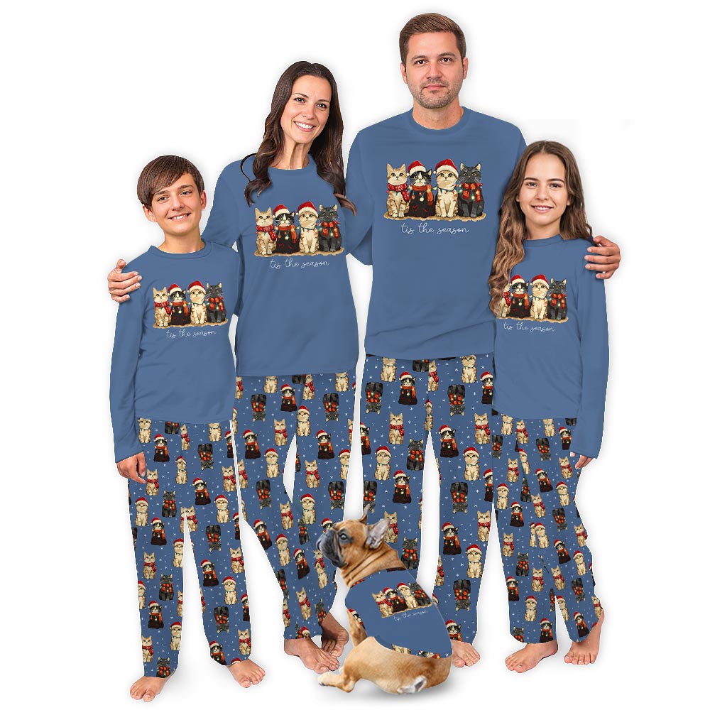 Cute Cat Tis The Season Matching Family Christmas Jammies