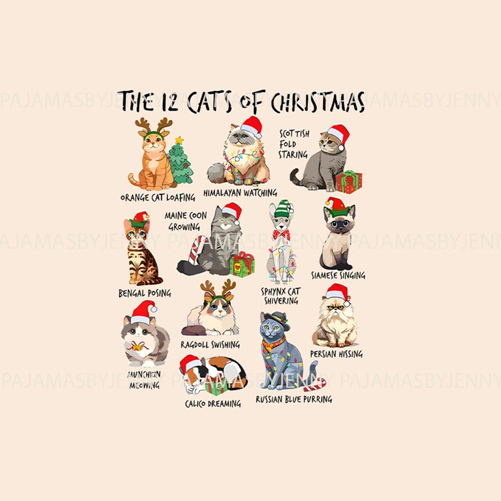 Festive The Twelve Cats of Christmas Matching Family Pajamas