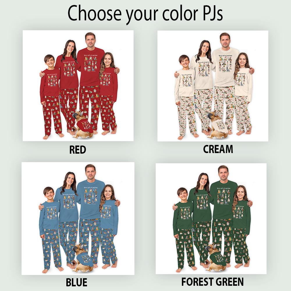 Festive The Twelve Cats of Christmas Matching Family Pajamas