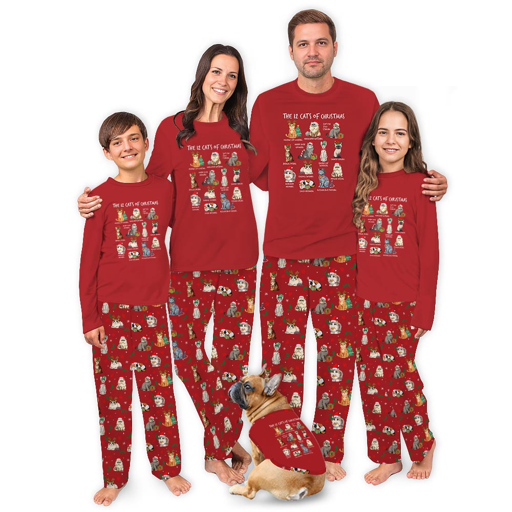 Festive The Twelve Cats of Christmas Matching Family Pajamas