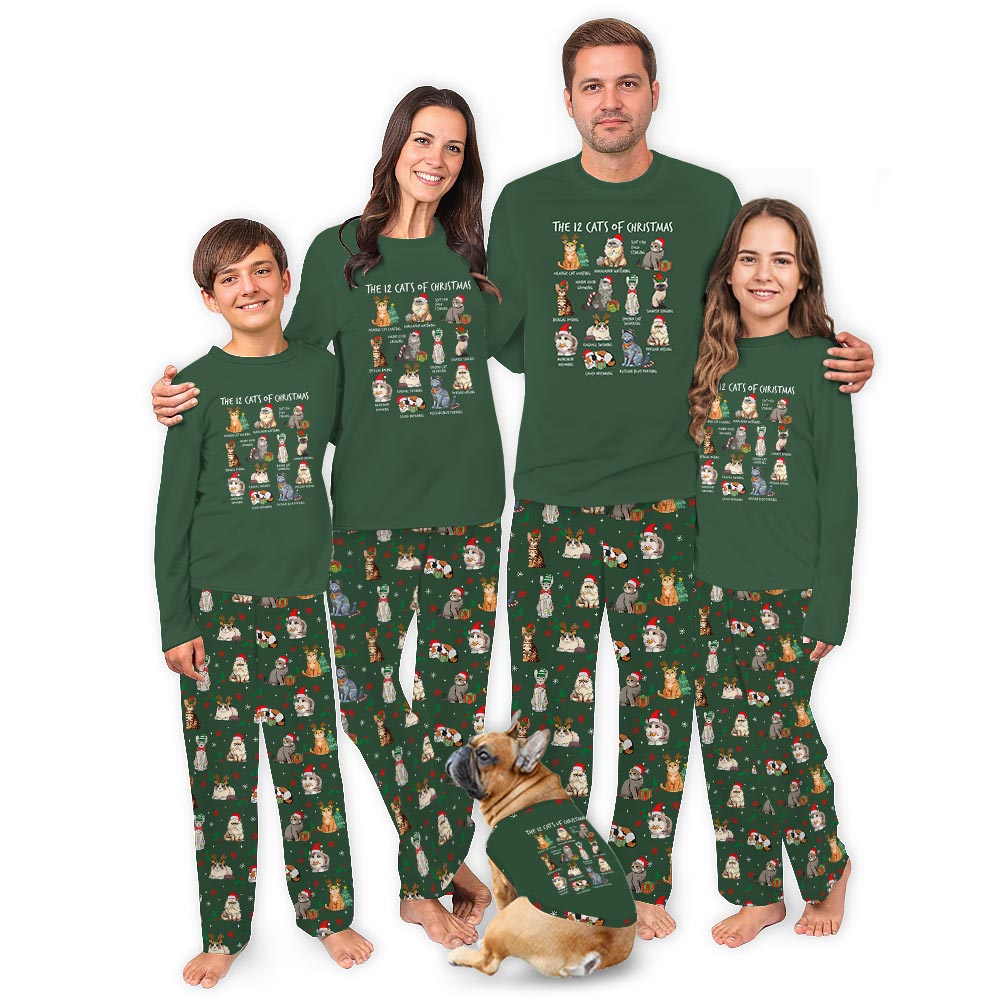 Festive The Twelve Cats of Christmas Matching Family Pajamas