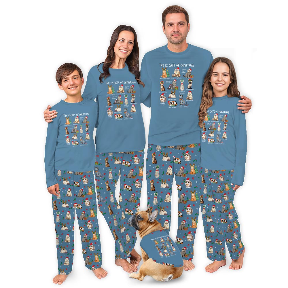 Festive The Twelve Cats of Christmas Matching Family Pajamas