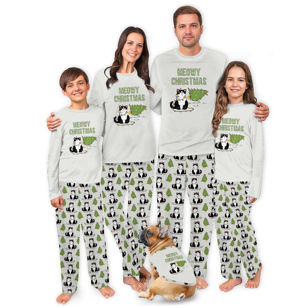 Cute Cats with Meowy Christmas Tree Pajama Matching Sets Cute Cats with Meowy Christmas Tree Pajama Matching Sets
