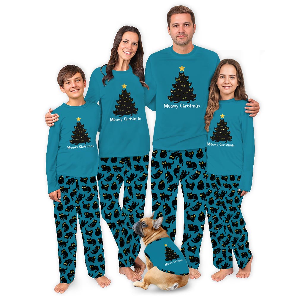 Festive Meowy Black Cat Christmas Tree Family Matching Christmas Pjs Festive Meowy Black Cat Christmas Tree Family Matching Christmas Pjs