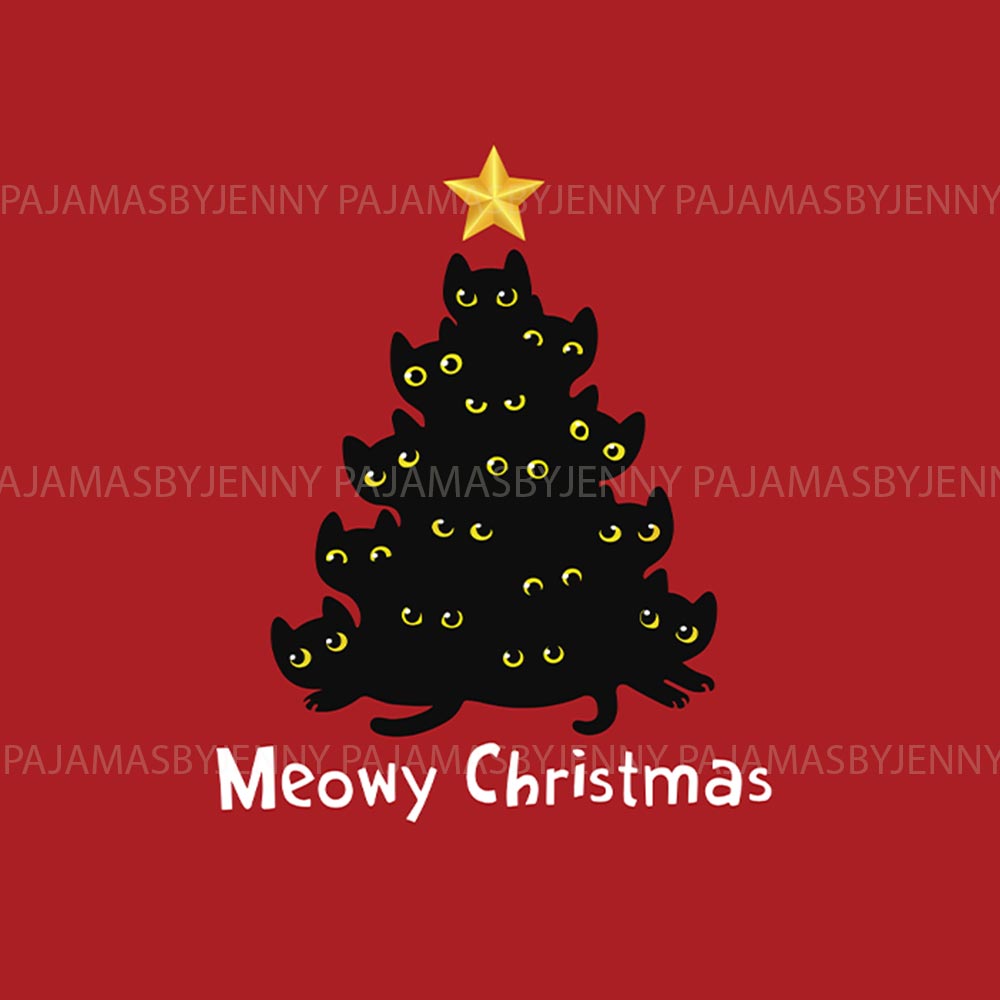 Festive Meowy Black Cat Christmas Tree Family Matching Christmas Pjs Festive Meowy Black Cat Christmas Tree Family Matching Christmas Pjs