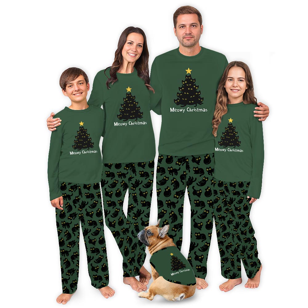 Festive Meowy Black Cat Christmas Tree Family Matching Christmas Pjs Festive Meowy Black Cat Christmas Tree Family Matching Christmas Pjs