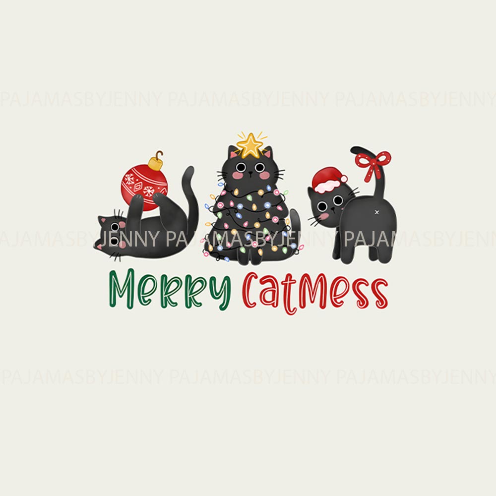 Happy Catmess with Black Cats Christmas Pjs Family and Pets Happy Catmess with Black Cats Christmas Pjs Family and Pets
