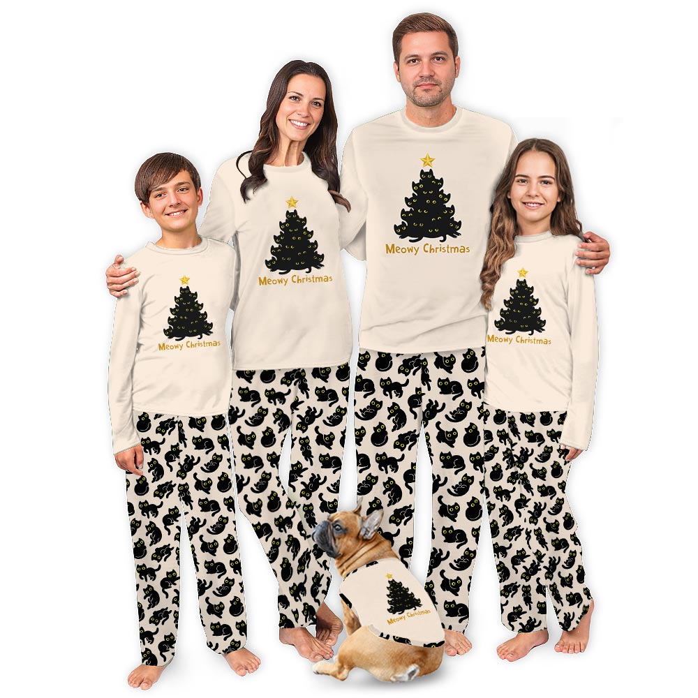 Festive Meowy Black Cat Christmas Tree Family Matching Christmas Pjs Festive Meowy Black Cat Christmas Tree Family Matching Christmas Pjs