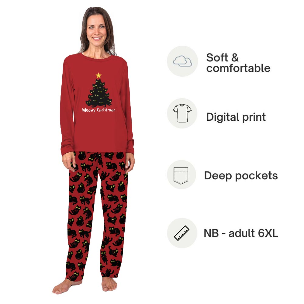 Festive Meowy Black Cat Christmas Tree Family Matching Christmas Pjs Festive Meowy Black Cat Christmas Tree Family Matching Christmas Pjs