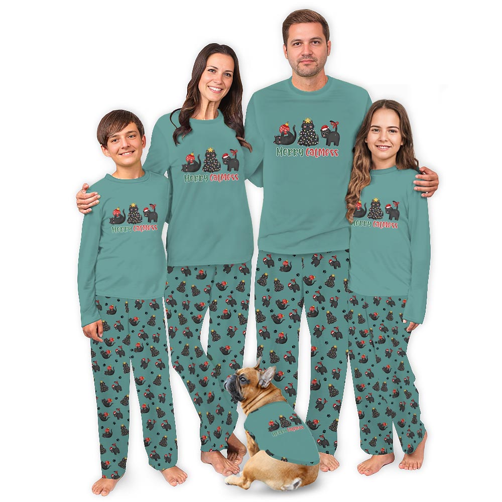 Happy Catmess with Black Cats Christmas Pjs Family and Pets Happy Catmess with Black Cats Christmas Pjs Family and Pets