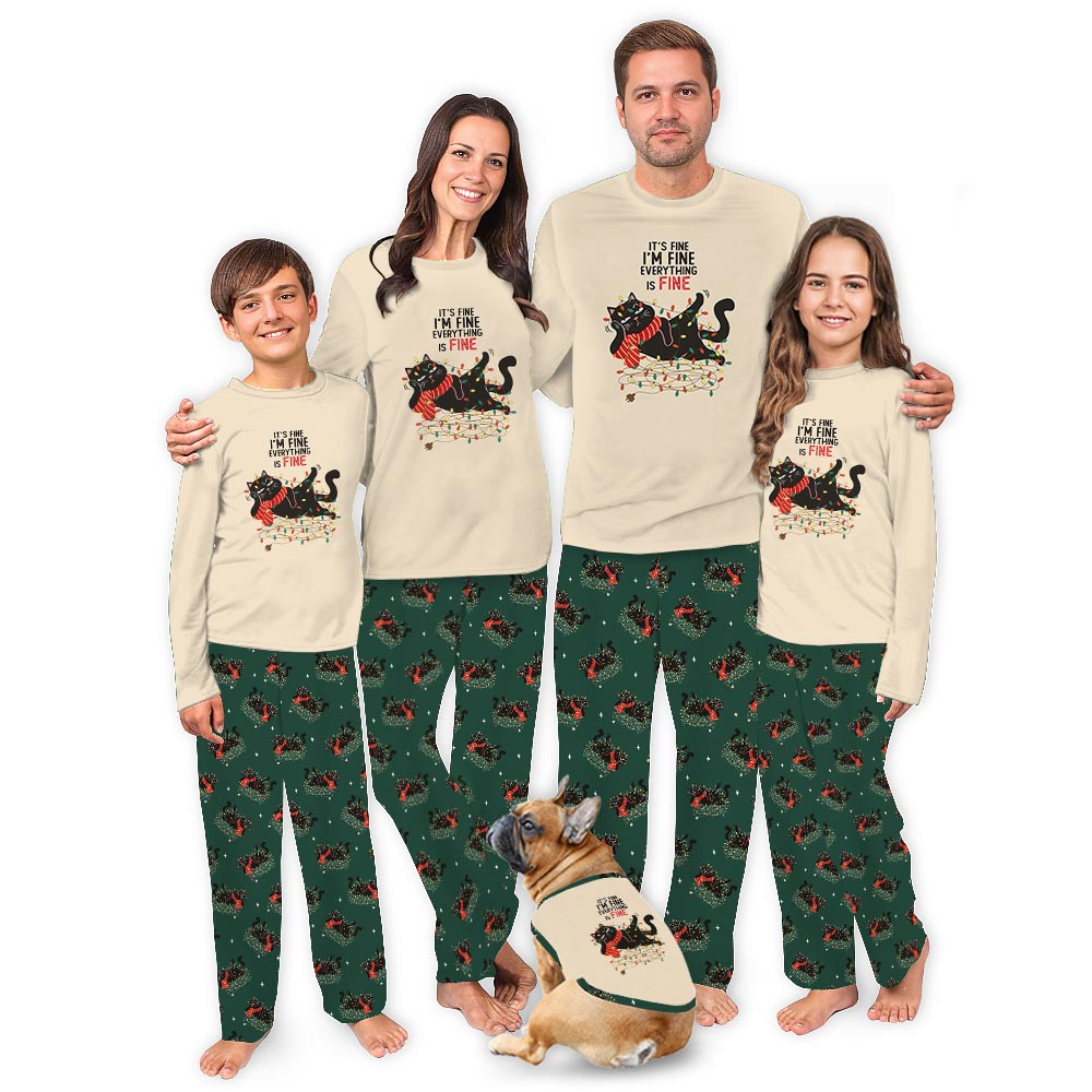 Everything is Fine Quote with Black Cats Christmas Matching Pajamas