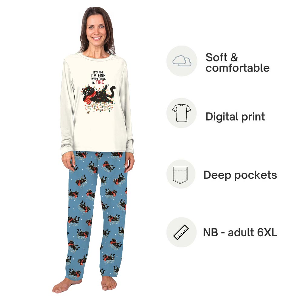 Everything is Fine Quote with Black Cats Christmas Matching Pajamas