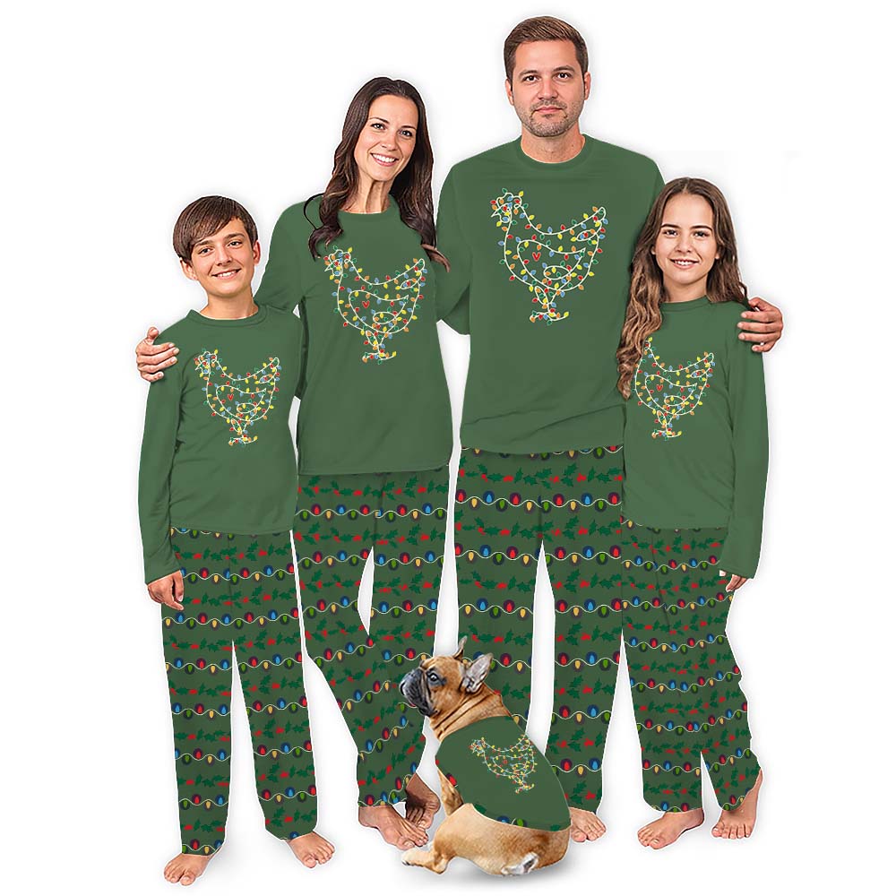 Christmas Pajamas With Chickens On Them And String Lights Christmas Pajamas With Chickens On Them And String Lights