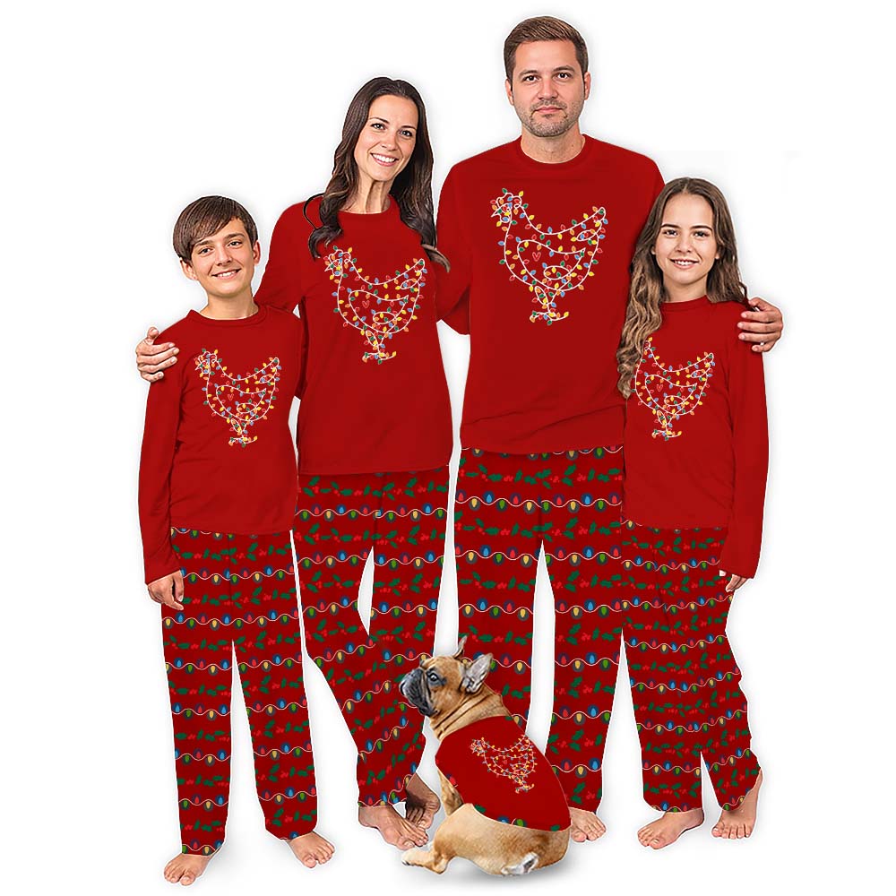 Christmas Pajamas With Chickens On Them And String Lights Christmas Pajamas With Chickens On Them And String Lights