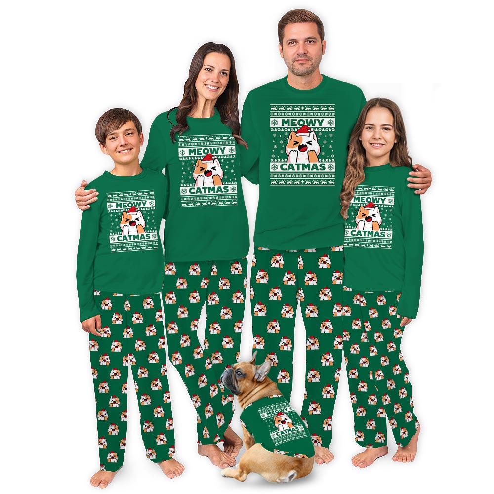 Meowy Catmas Christmas Cat pajamas Matching Family Jammies