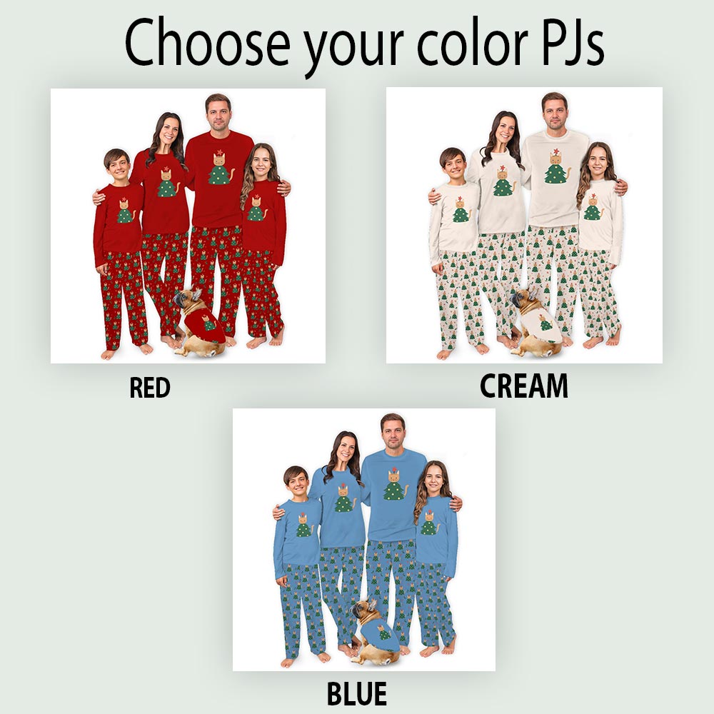 Funny Cat Christmas Tree Theme Holiday Pajama Sets Funny Cat Christmas Tree Theme Holiday Pajama Sets