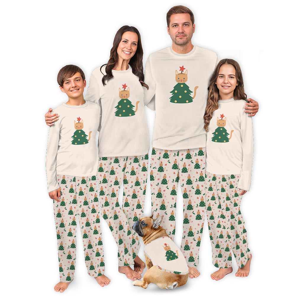 Funny Cat Christmas Tree Theme Holiday Pajama Sets Funny Cat Christmas Tree Theme Holiday Pajama Sets