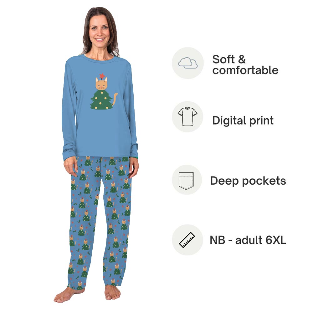 Funny Cat Christmas Tree Theme Holiday Pajama Sets Funny Cat Christmas Tree Theme Holiday Pajama Sets