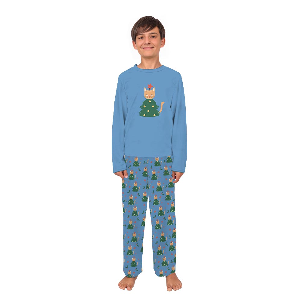 Funny Cat Christmas Tree Theme Holiday Pajama Sets Funny Cat Christmas Tree Theme Holiday Pajama Sets
