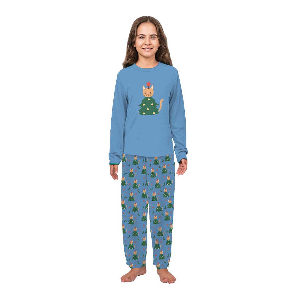 Funny Cat Christmas Tree Theme Holiday Pajama Sets Funny Cat Christmas Tree Theme Holiday Pajama Sets