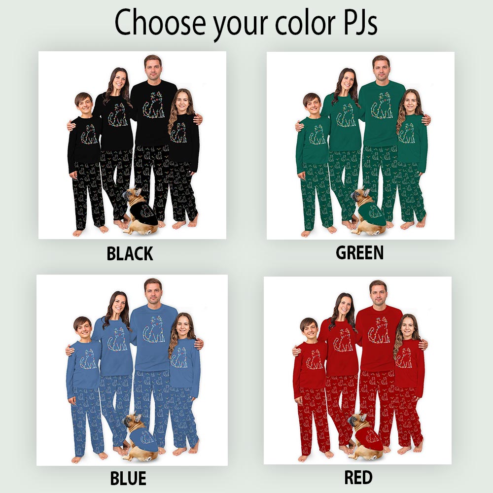 Black Xmas Lights Cat Plus Size Family Christmas Pajamas