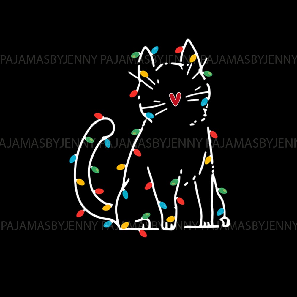 Black Xmas Lights Cat Plus Size Family Christmas Pajamas