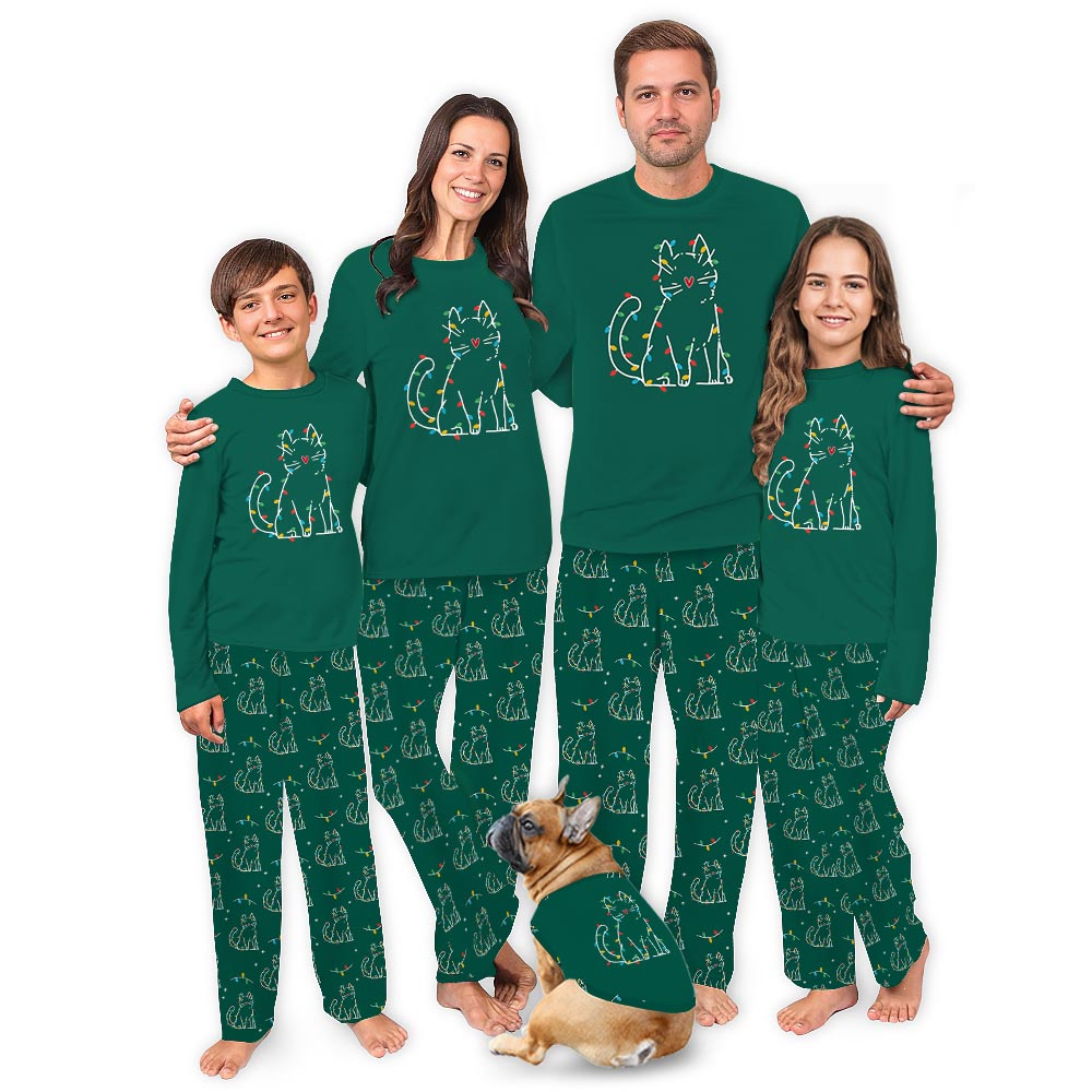 Black Xmas Lights Cat Plus Size Family Christmas Pajamas