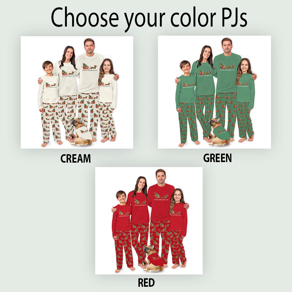 Dachshund with Gift Sled through The Snow Family Pajama Sets for Christmas