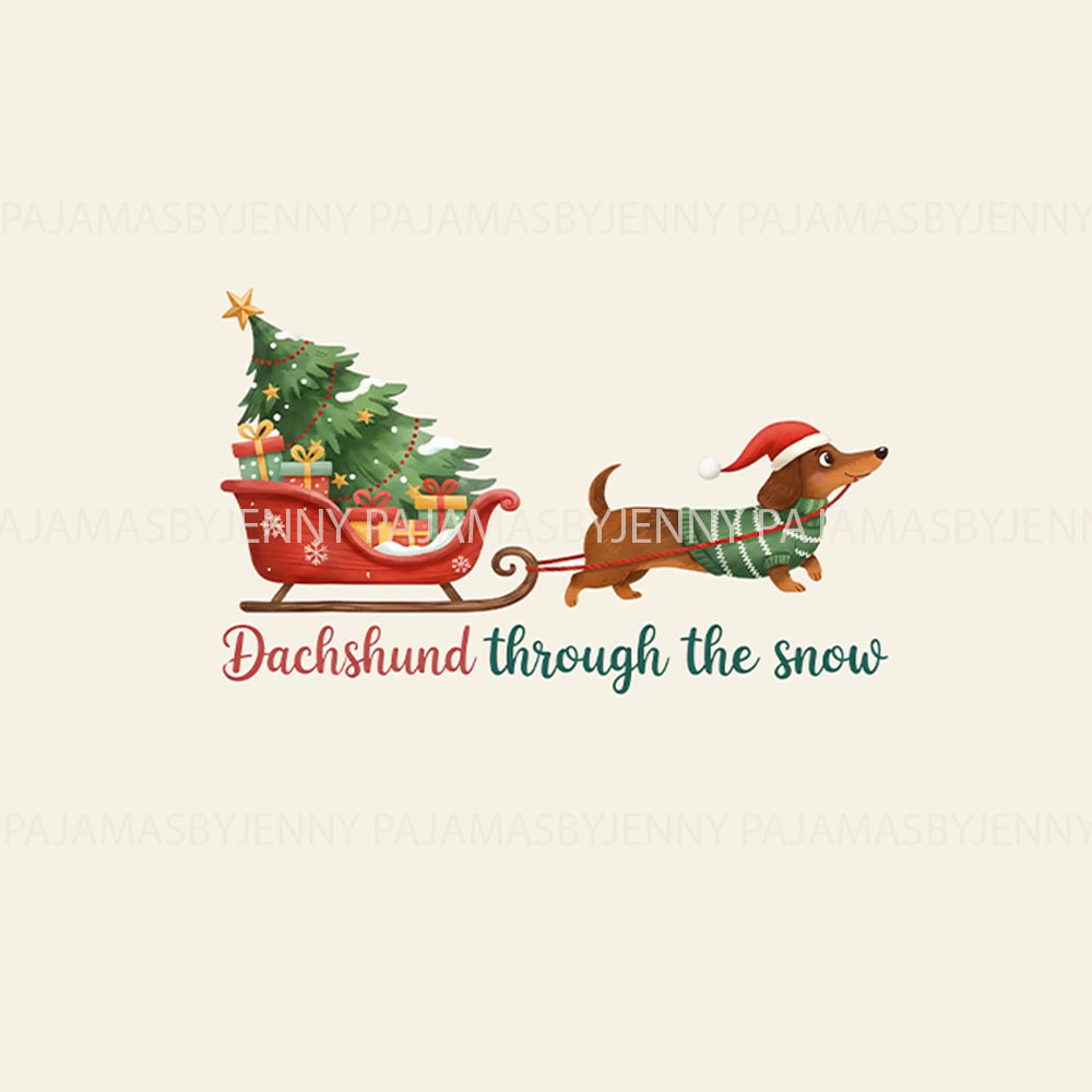 Dachshund with Gift Sled through The Snow Family Pajama Sets for Christmas