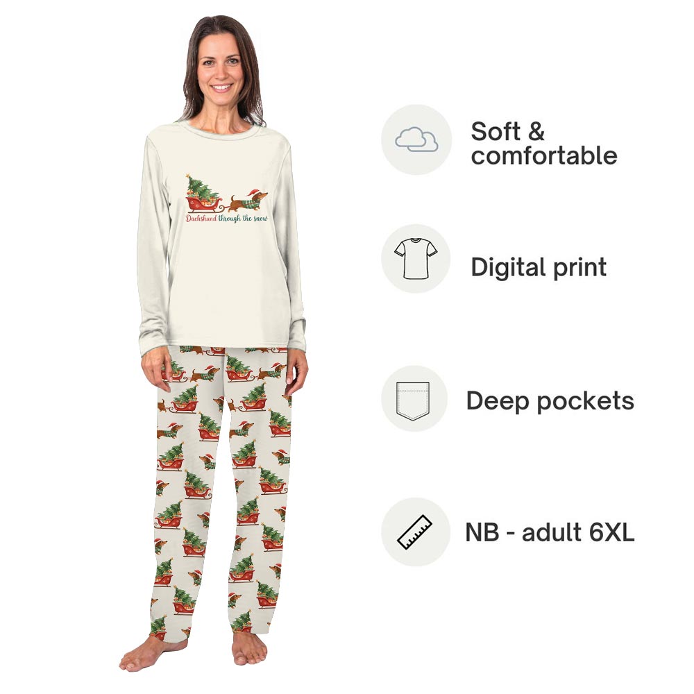 Dachshund with Gift Sled through The Snow Family Pajama Sets for Christmas