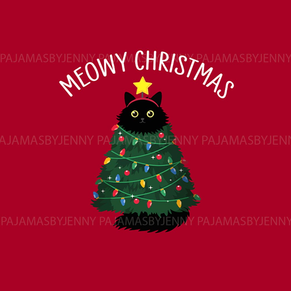Funny Meowy Black Cat Tree Matching Pajamas For Pets And Humans