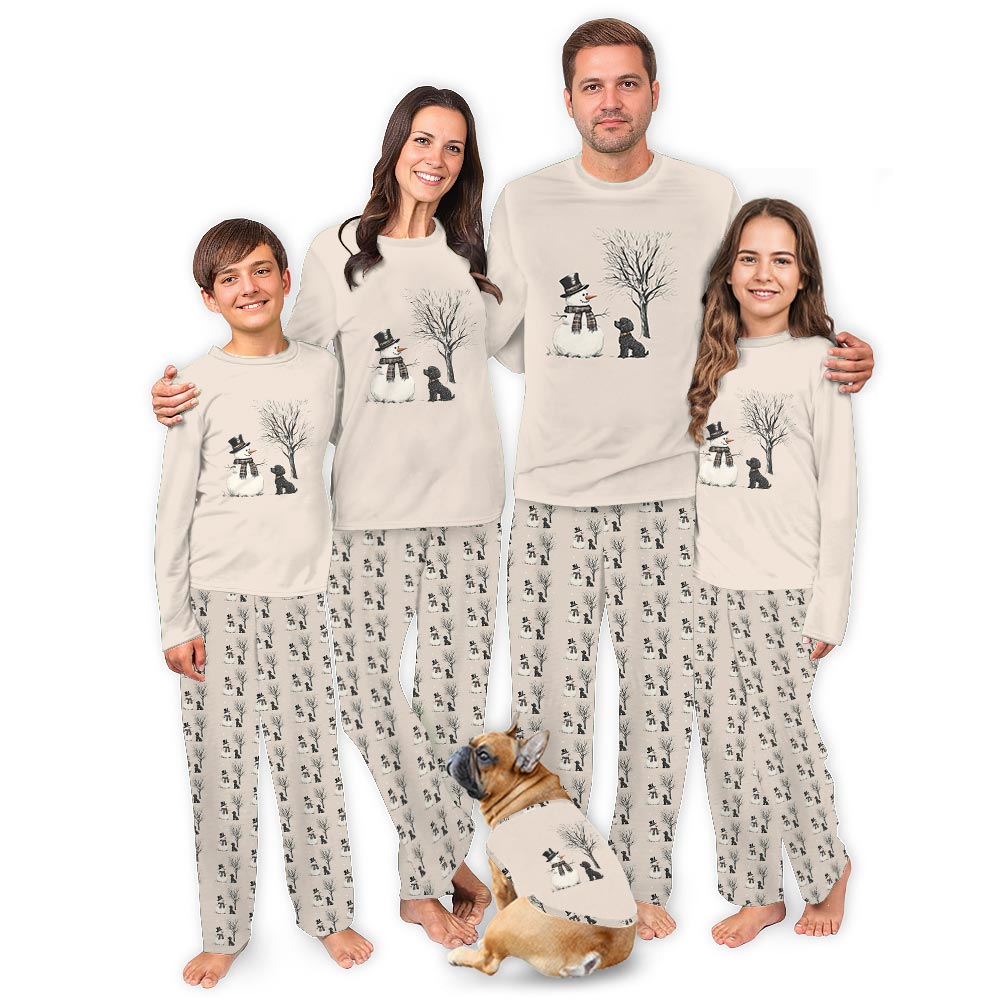Cute Snowman and Poodle Matching PJs for Humans and Dogs Cute Snowman and Poodle Matching PJs for Humans and Dogs